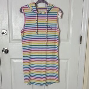 NEW NWT Ivory Ella rainbow stripe sleeveless dress with hood size Large cover up